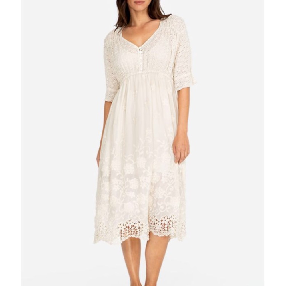 NEW Johnny Was Ambre Cream Embroidered Dress S